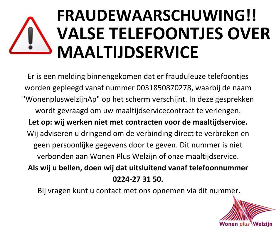 !!Fraudewaarschuwing: Valse Telefoontjes Over Maaltijdservice!!