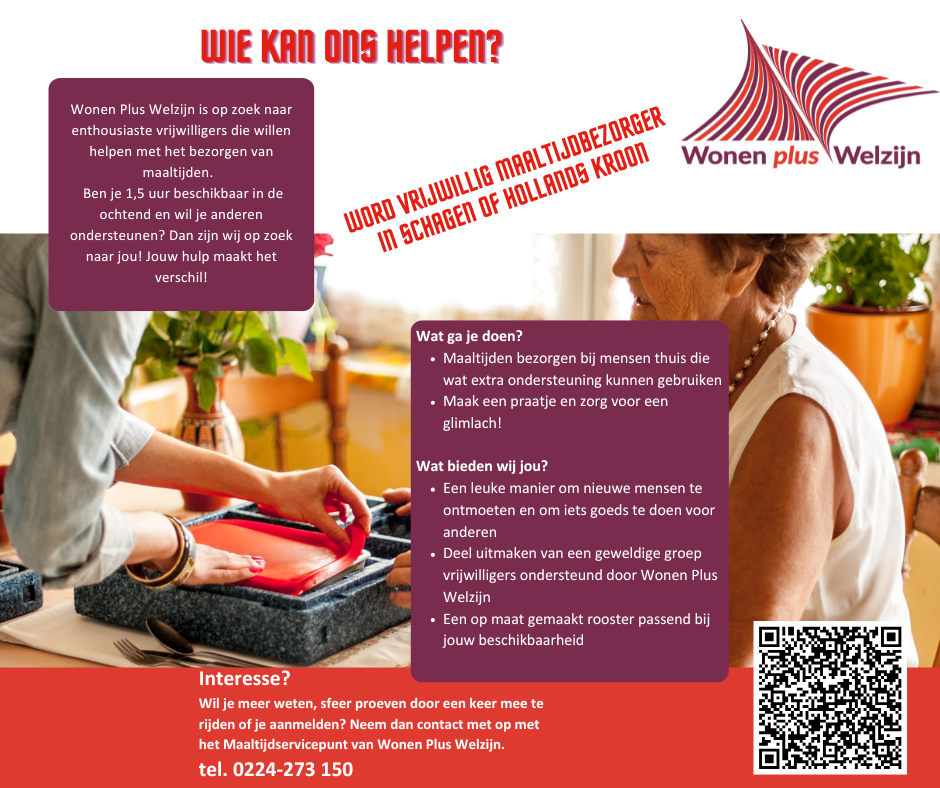 Word jij onze vrijwillig maaltijdbezorger in Schagen of Hollands Kroon?