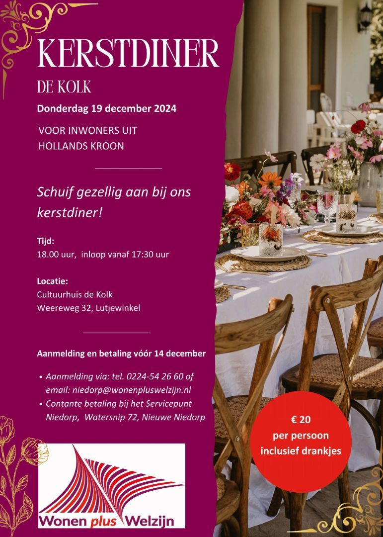 Kerstdiner voor inwoners uit Hollands Kroon