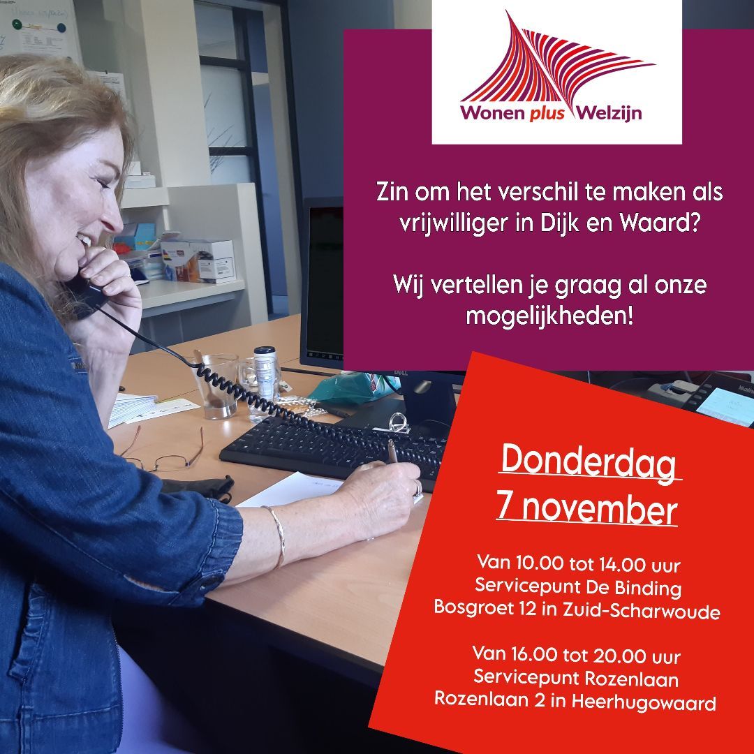 Maak 7 november kennis met vrijwilligersmogelijkheden in Dijk en Waard
