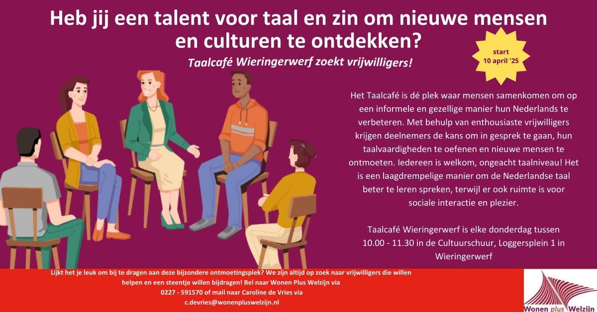 Donderdag 10 april start het taalcafe in Wieringerwerf